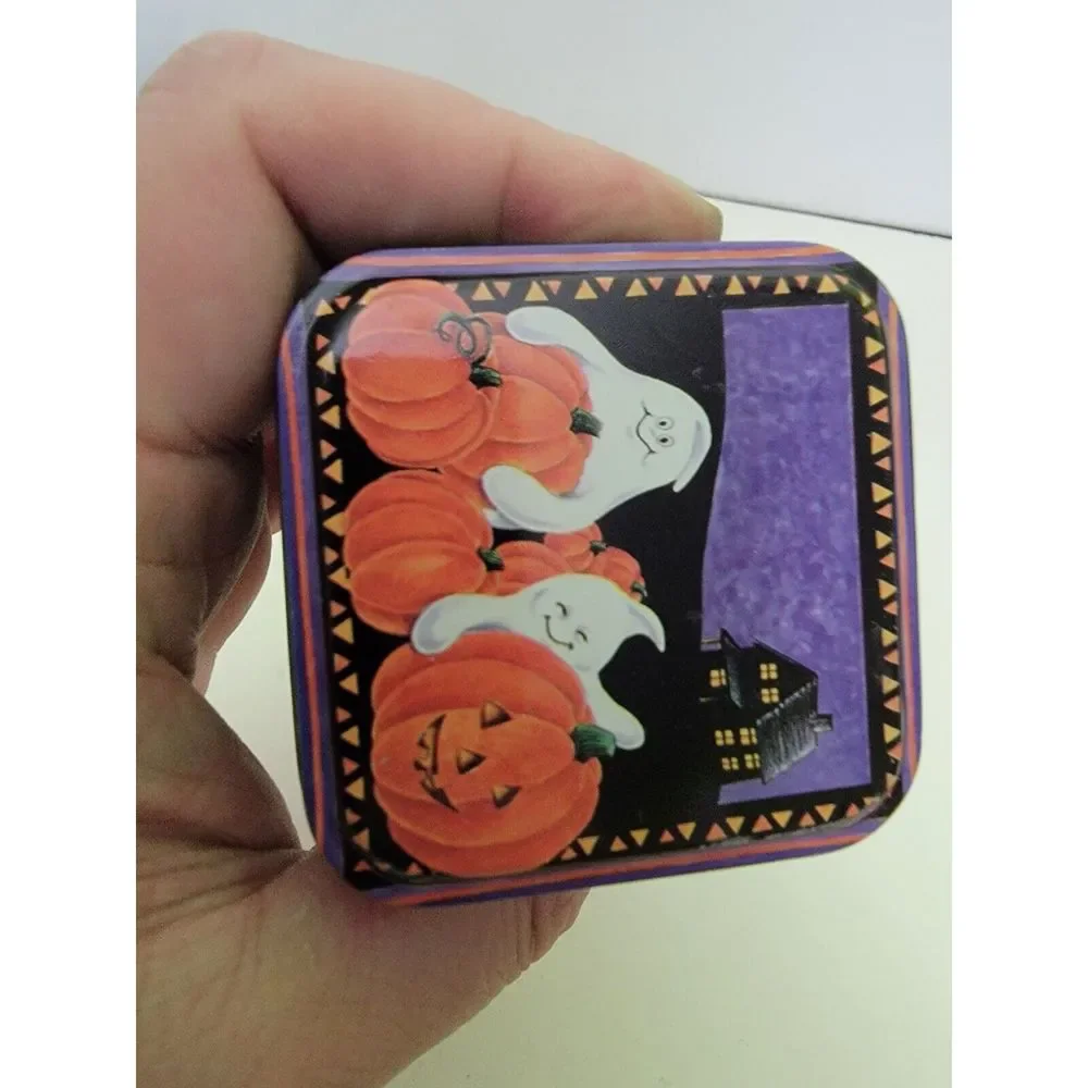 Vintage Tin With Lid Halloween‎ Candle Holiday Ghosts
